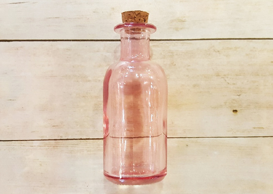 Бутылочка с пробкой Д=3.5 см, высота 10 см, розовое стекло